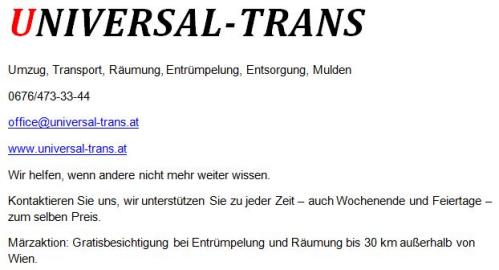 UNIVERSAL-TRANS ENTR�MPELUNG, ENTSORGUNG