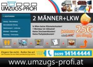 WIEN UMZUG!2Mann+Lkw um nurEUR20/Std Netto